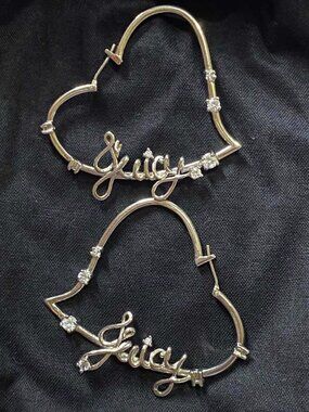 Vintage Juicy Couture Silver Heart Hoop Earrings - Script Detail